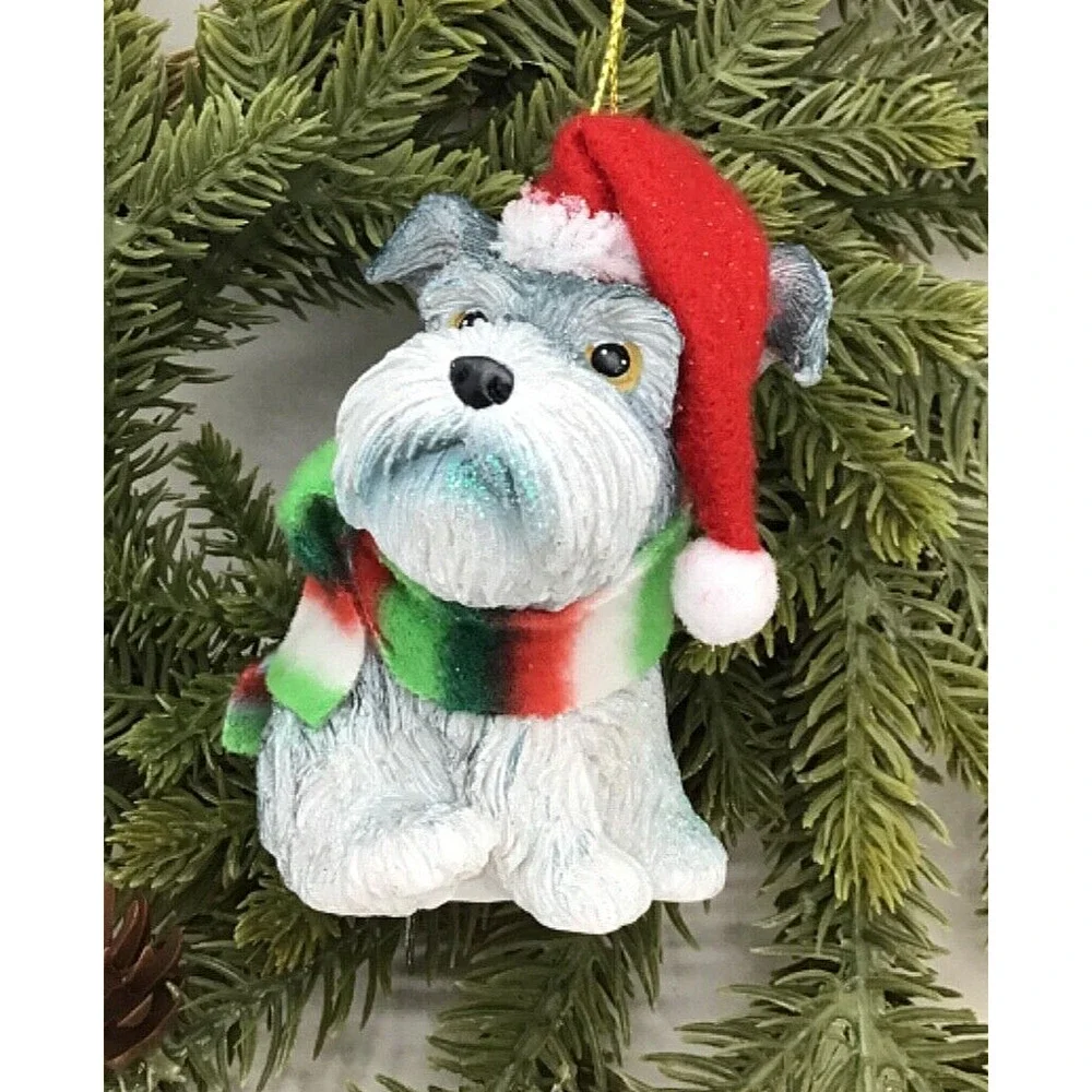 Schnauzer Dog Christmas‎ Ornament with Santa Hat & Scarf Holiday Tree Decor